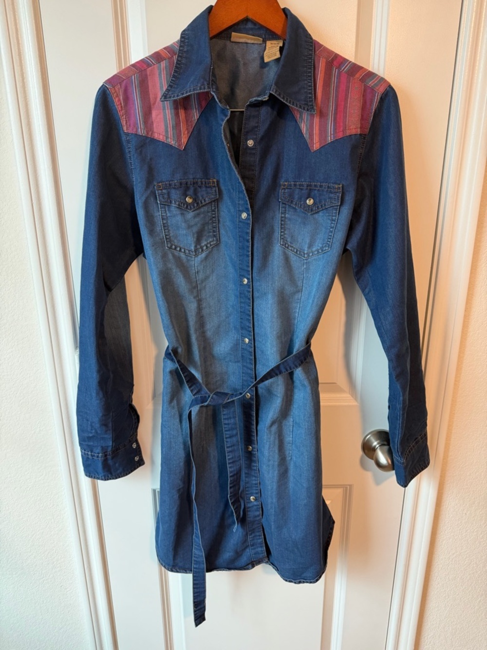 ⚡️Wrangler Denim Shirt Dress with Pink Striped Yoke & Tie-Waist